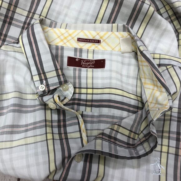 Penguin Men Short Sleeve Button Up Heritage Slim Fit Shirt Size Large M144 -29 - Picture 5 of 12